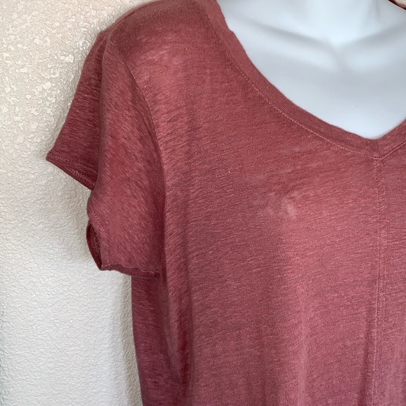 TAHARI Linen tee, rose pink, V neck, cap sleeves, long tail. Large EUC - Picture 4 of 16